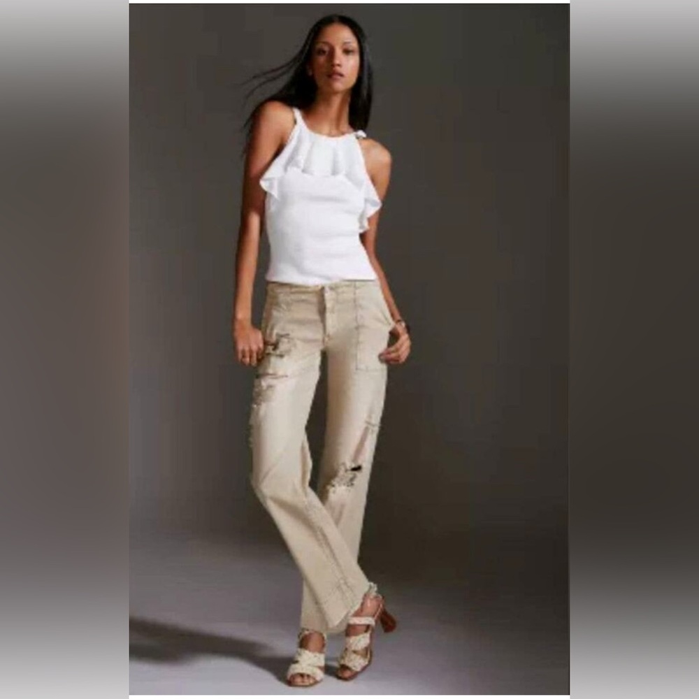 Pilcro Women's Beige Distressed Cargo Pants